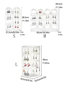 Giá đỡ bông tai xoay 360 độ (không xoay được) - Giá đựng trang sức nhiều tầng, giá trưng bày trang sức cổ điển có lỗ và rãnh để đựng vòng cổ, bông tai và khuyên xỏ, quà tặng cho Ngày Valentine, mùa tựu trường, trang trí phòng. - Trong sáng - Xem 3