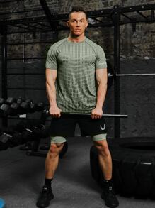 Manfinity Sport Corelite Hombres Camiseta deportiva con estampado de letra de manga raglán - Verde militar - Ver 4