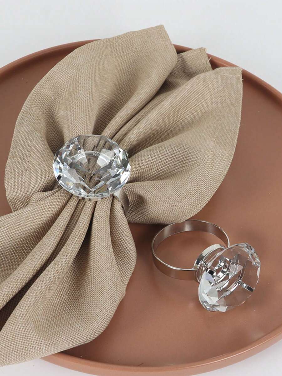 1pc Zinc Alloy Napkin Ring, Modern Diamond Decor Napkin Holder Ring For Restaurant - Silver - View 1
