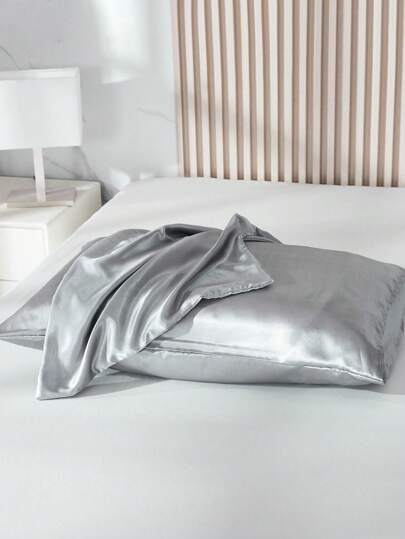 2pcs Polyester Satin Pillowcase Set - Standard Size, Solid Color Pillowcases For Hair And Skin, With Envelope Closure, No Pillow Insert, Suitable For Bedroom, Guest Room, Dorm (Boys/Girls), Travel