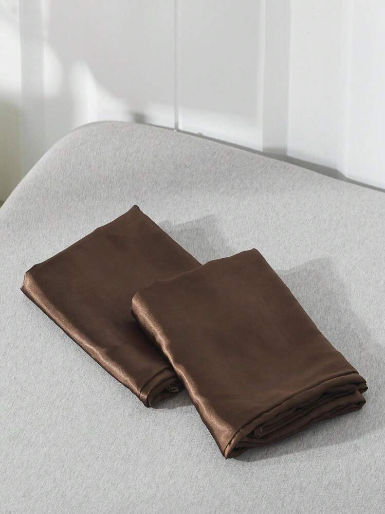 2pcs Polyester Satin Pillowcase Set - Solid Color Pillowcases Gentle On Hair And Skin, With Envelope Closure, No Pillow Insert Included, Suitable For Bedroom, Dorm, Travel - Coffee Brown - View 6