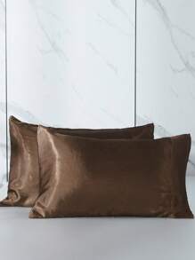 2 件套涤纶缎面枕套 - 纯色枕套，温和呵护秀发和肌肤，采用信封封口设计，不含枕芯，适用于卧室、宿舍、旅行 - 咖啡棕 - 查看 7