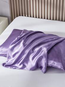 Bộ 2 vỏ gối bằng vải satin polyester - Vỏ gối màu trơn cho tóc và da, khóa dạng phong bì, không có ruột gối, thích hợp cho phòng ngủ/phòng khách/ký túc xá (trai/gái)/du lịch - Màu tím - Xem 3