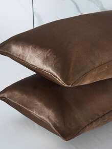 2 件套涤纶缎面枕套 - 纯色枕套，温和呵护秀发和肌肤，采用信封封口设计，不含枕芯，适用于卧室、宿舍、旅行 - 咖啡棕 - 查看 8