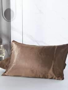 2 件套涤纶缎面枕套 - 纯色枕套，温和呵护秀发和肌肤，采用信封封口设计，不含枕芯，适用于卧室、宿舍、旅行 - 咖啡棕 - 查看 4