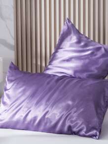Bộ 2 vỏ gối bằng vải satin polyester - Vỏ gối màu trơn cho tóc và da, khóa dạng phong bì, không có ruột gối, thích hợp cho phòng ngủ/phòng khách/ký túc xá (trai/gái)/du lịch - Màu tím - Xem 7