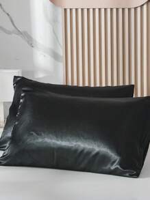 Bộ 2 vỏ gối bằng vải satin polyester, vỏ gối màu trơn phù hợp với tóc và da, khóa kéo dạng phong bì, không có ruột gối, phù hợp cho phòng ngủ/phòng khách/ký túc xá (trai/gái)/du lịch - màu đen - Xem 5