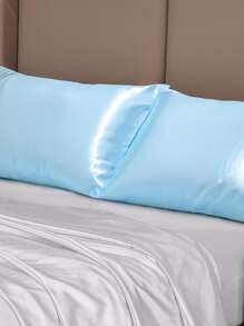 2 件涤纶缎面枕套套装 - 纯色枕套，适合头发和皮肤，信封封口，无枕芯，适用于卧室/客房/宿舍（男孩和女孩）/旅行 - 淺藍色 - 查看 4
