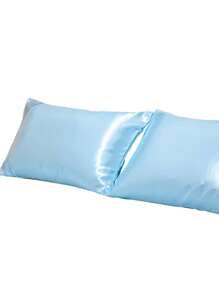 2 件涤纶缎面枕套套装 - 纯色枕套，适合头发和皮肤，信封封口，无枕芯，适用于卧室/客房/宿舍（男孩和女孩）/旅行 - 淺藍色 - 查看 5