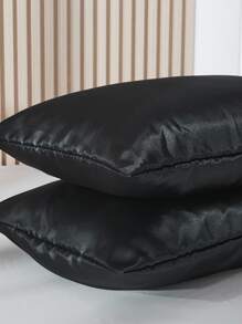 Bộ 2 vỏ gối bằng vải satin polyester, vỏ gối màu trơn phù hợp với tóc và da, khóa kéo dạng phong bì, không có ruột gối, phù hợp cho phòng ngủ/phòng khách/ký túc xá (trai/gái)/du lịch - màu đen - Xem 6