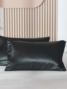 Bộ 2 vỏ gối bằng vải satin polyester, vỏ gối màu trơn phù hợp với tóc và da, khóa kéo dạng phong bì, không có ruột gối, phù hợp cho phòng ngủ/phòng khách/ký túc xá (trai/gái)/du lịch - màu đen - Xem 7