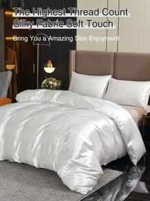 3pcs Solid Color Tweed Duvet Cover Set With 2 Pillowcases - White - View 2