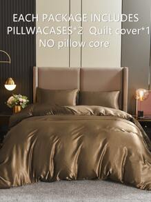 3 chiếc Satin Bộ Vỏ Chăn, Giả Lụa Bộ Chăn Ga Gối Màu Trơn Bộ Vỏ Chăn (1 Vỏ Chăn Và 2 Vỏ Gối Nằm) - Cà phê nâu - Xem 3