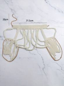 人造珍珠裝飾鋼圈項鍊 - 白色 - 查看 3