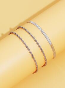 3 cái/bộ Vòng Tay Tối Giản, Trang Sức Bằng Thép Không Gỉ - Bạc - Xem 2