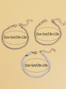 3 cái/bộ Vòng Tay Tối Giản, Trang Sức Bằng Thép Không Gỉ - Bạc - Xem 3