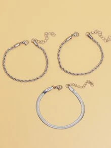 3 cái/bộ Vòng Tay Tối Giản, Trang Sức Bằng Thép Không Gỉ - Bạc - Xem 5