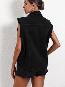EMERY ROSE Flap Pocket Vest Denim Jacket - Black - View 2