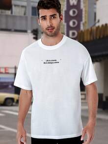 Manfinity Loose-Fit Men's Slogan Graphic Drop Shoulder T-Shirt - White - View 4