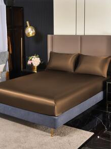 素色緞面床笠套裝不附內芯 - 咖啡棕 - 查看 1