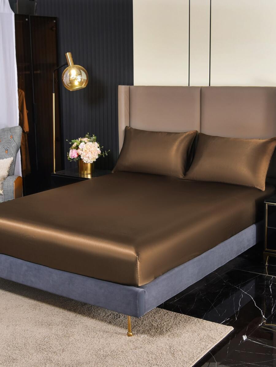 素色緞面床笠套裝不附內芯 - 咖啡棕 - 查看 1