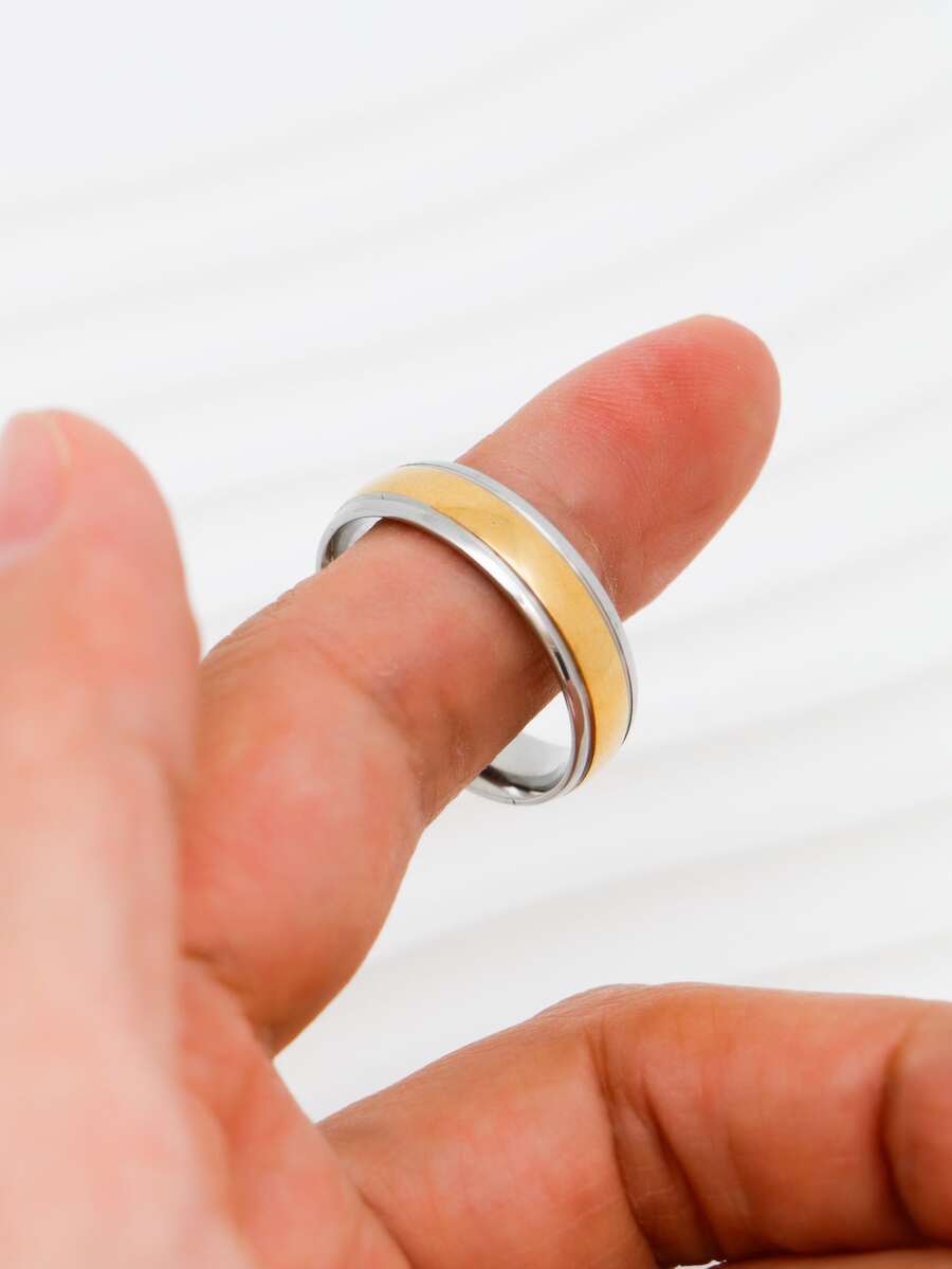 1入組時尚不銹鋼雙色戒指適合女士日常裝飾 - 彩色 - 查看 1