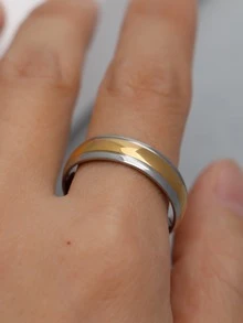 1入組時尚不銹鋼雙色戒指適合女士日常裝飾 - 彩色 - 查看 2