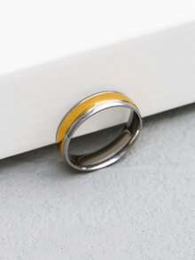 1入組時尚不銹鋼雙色戒指適合女士日常裝飾 - 彩色 - 查看 5