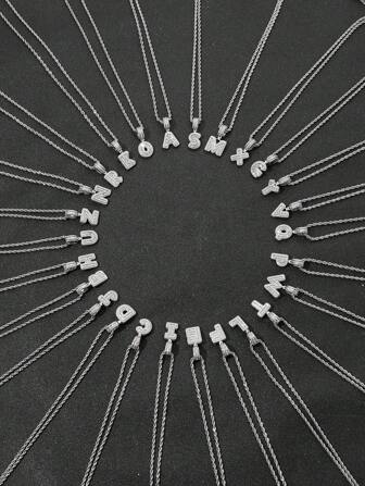 1pc Fashion Zinc Alloy Cubic Zirconia Letter Pendant Necklace For Men For Daily Decoration