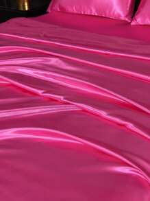 素色緞面四件套1入組床笠和1入組床單和2入組枕套 - 玫紅色 - 查看 8