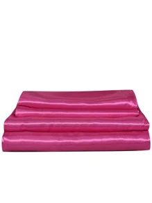 素色緞面四件套1入組床笠和1入組床單和2入組枕套 - 玫紅色 - 查看 5