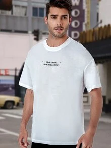 Manfinity Loose-Fit Men's Slogan Graphic Drop Shoulder T-Shirt - White - View 5