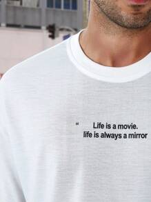 Manfinity Loose-Fit Men's Slogan Graphic Drop Shoulder T-Shirt - White - View 6