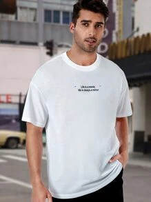 Manfinity Loose-Fit Men's Slogan Graphic Drop Shoulder T-Shirt - White - View 7