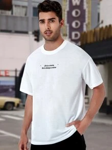 Manfinity Loose-Fit Men's Slogan Graphic Drop Shoulder T-Shirt - White - View 1