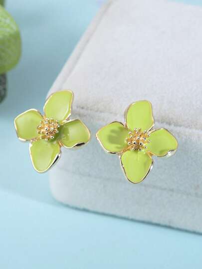 1 Pair Fashionable High-End Elegant Minimalist Versatile White, Pink, Red, Burgundy, Purple, Green, Colorful Hollow Flower Stud Earrings For Women, Suitable For Daily Matching, Minimalist, Sweet, Vacation, Gift