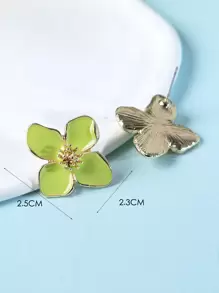 1 Pair Fashionable High-End Sweet Elegant Minimalist Versatile White, Pink, Red, Burgundy, Purple, Green Enamel 4-Petal, 5-Petal, 6-Petal Flower Earrings, Suitable For Daily Wear, Vacation, Gift - Green - View 5
