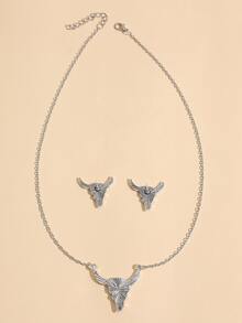 3 piezas Set joya con diseño de turquesa cabeza de toro - Plateado - Ver 2