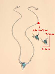 3 piezas Set joya con diseño de turquesa cabeza de toro - Plateado - Ver 3