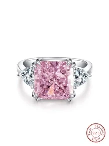 ESBERRY 1入組高閃耀黃色訂婚戒指婚戒適合女士S925純銀定情戒指永恆戒指精細首飾類禮品適合派對約會 - 粉色 - 查看 2