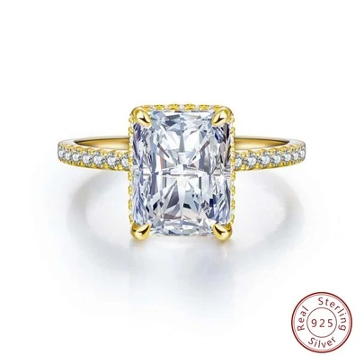 ESBERRY Sparkling Emerald Engagement Ring/Wedding Ring, Women's S925 Sterling Silver Promise Ring/Eternity Ring, Vintage Elegant Jewelry, Party Date Bridal Gift