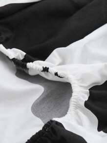 牛印花床單，黑白卡通床單，適用於臥室 - 黑與白 - 查看 4