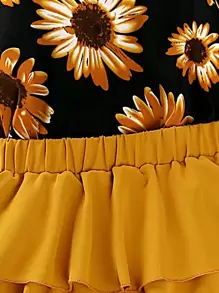 SHEIN Sparklyn Tween Girl Floral Print Halter Top & Layer Hem Skirt - Multicolor - View 4