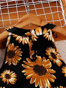 SHEIN Sparklyn Tween Girl Floral Print Halter Top & Layer Hem Skirt - Multicolor - View 5