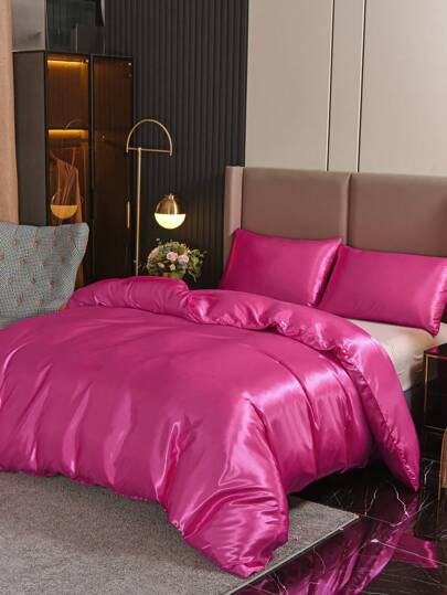 3pcs Plain Polyester Duvet Cover Set, Solid Color With Corner Ties Design, Set Includes: 1 Zippered Duvet Cover (No Filler) + 2 Pillowcases (No Filler), Suitable For Bedroom/Travel/Dorm (Boys/Girls)