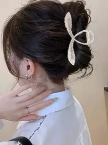 1入組女士羽毛設計時尚大爪夾 - 銀色 - 查看 1