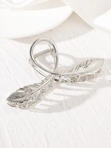 1入組女士羽毛設計時尚大爪夾 - 銀色 - 查看 2