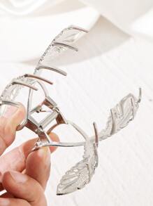 1入組女士羽毛設計時尚大爪夾 - 銀色 - 查看 3