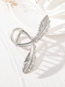 1入組女士羽毛設計時尚大爪夾 - 銀色 - 查看 4