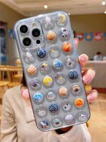 Cartoon Astronaut Print Clear Phone Case - Multicolor - View 1